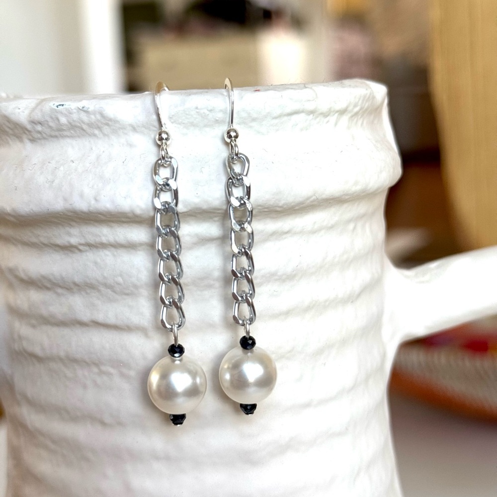 Swarovski Crystal Pearl Silver Drop Earrings